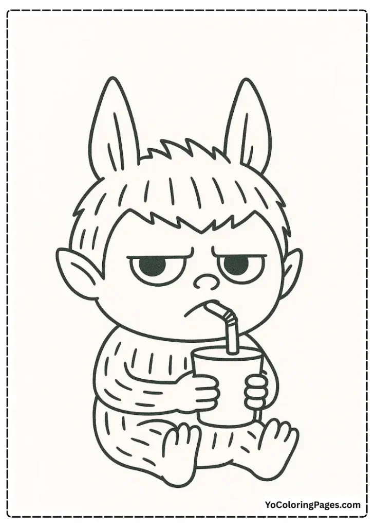 Grumpy Labubu Drinking