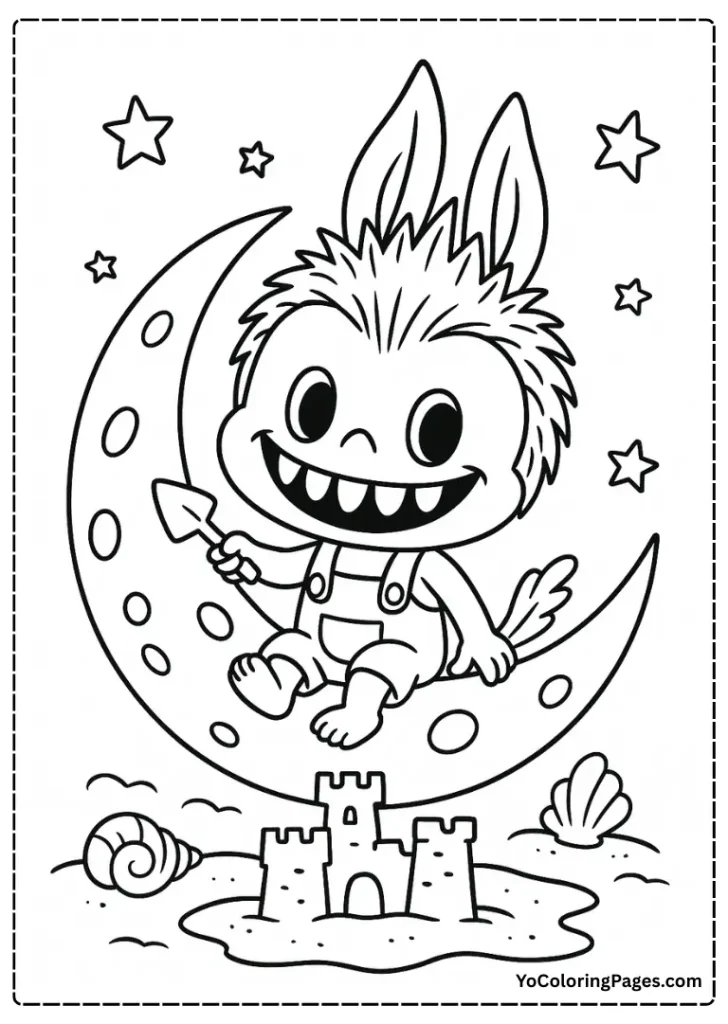 Labubu sitting on a moon