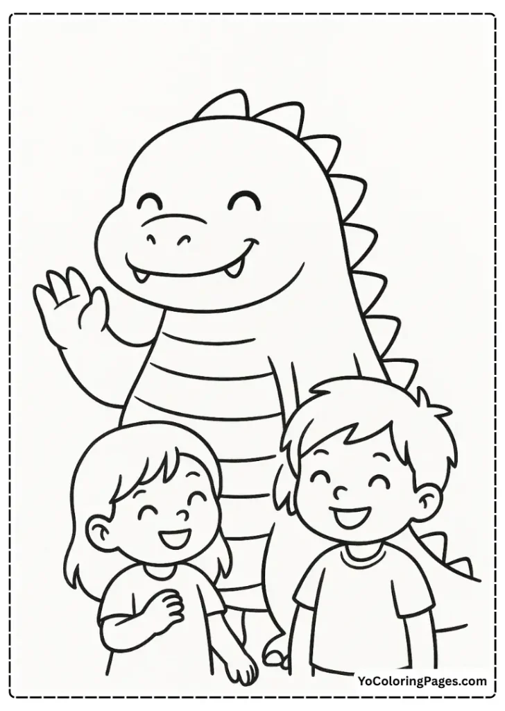 Friendly Godzilla and Kids