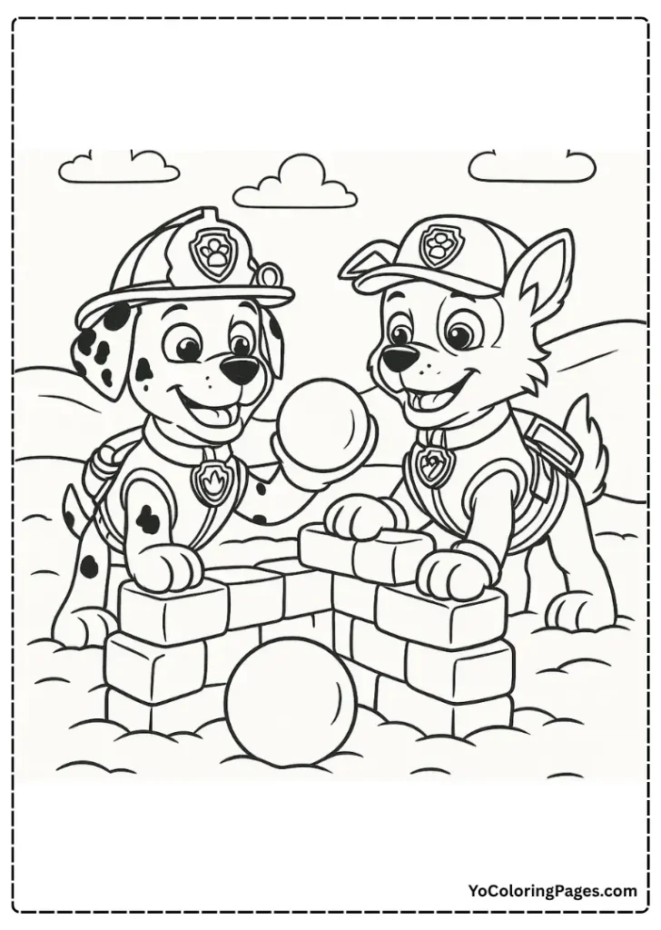 Marshall and Rocky Build a Snow Fort